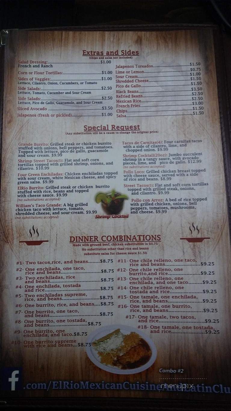 El Rio Mexican Cuisine - Evansville, IN menu_pic
