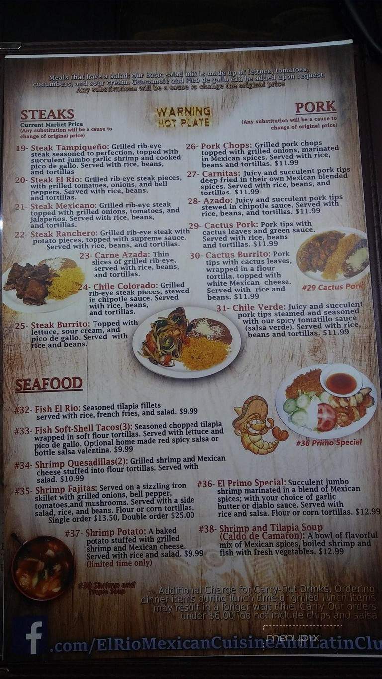 El Rio Mexican Cuisine - Evansville, IN menu_pic