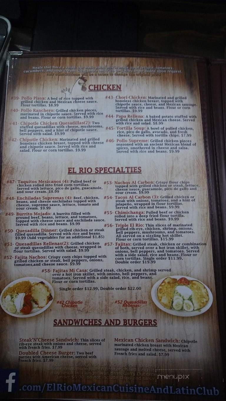 El Rio Mexican Cuisine - Evansville, IN menu_pic