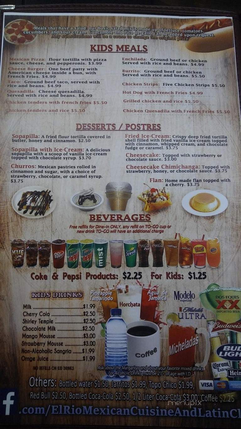 El Rio Mexican Cuisine - Evansville, IN menu_pic
