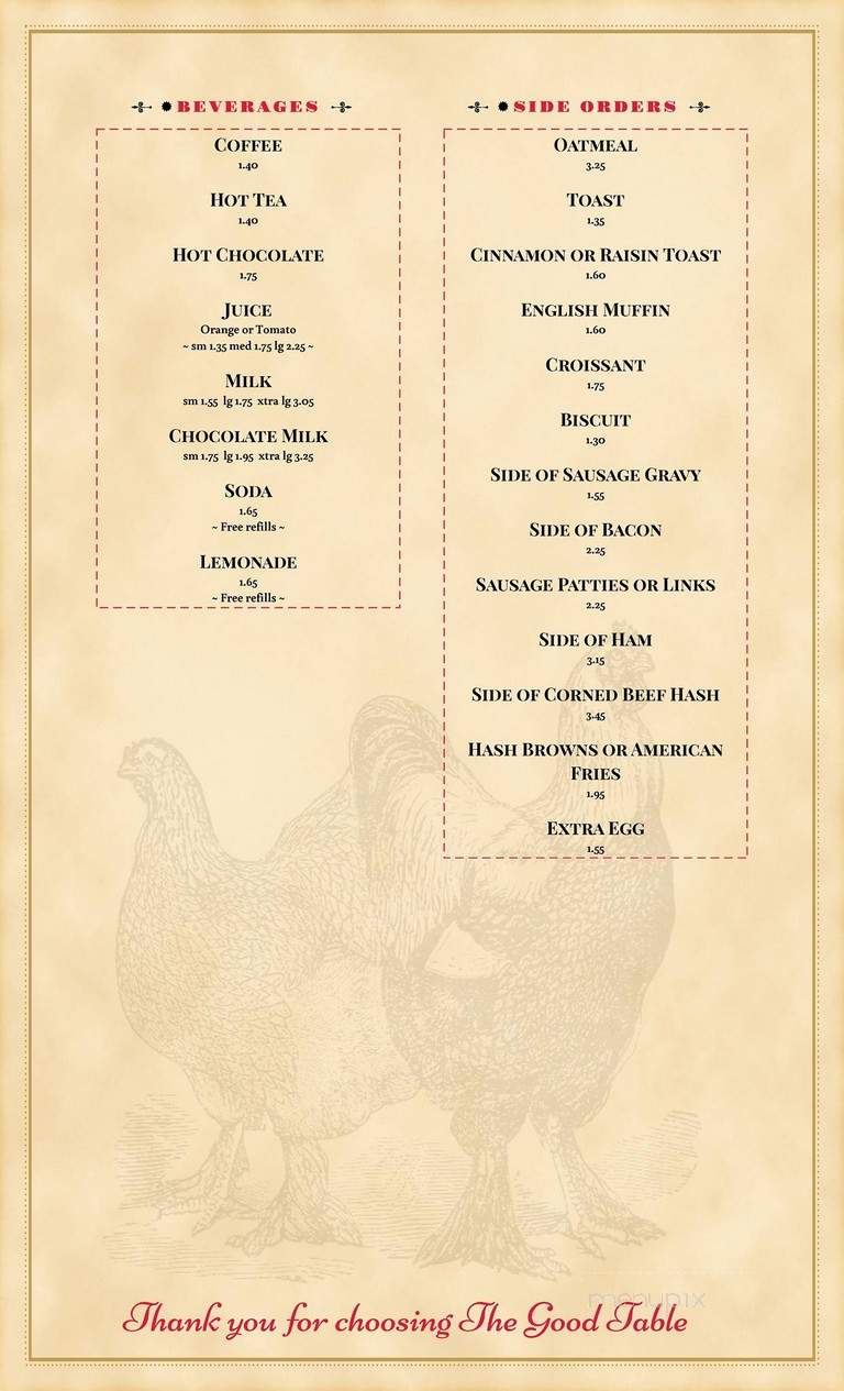Good Table Family Restaurant - Kentland, IN menu_pic