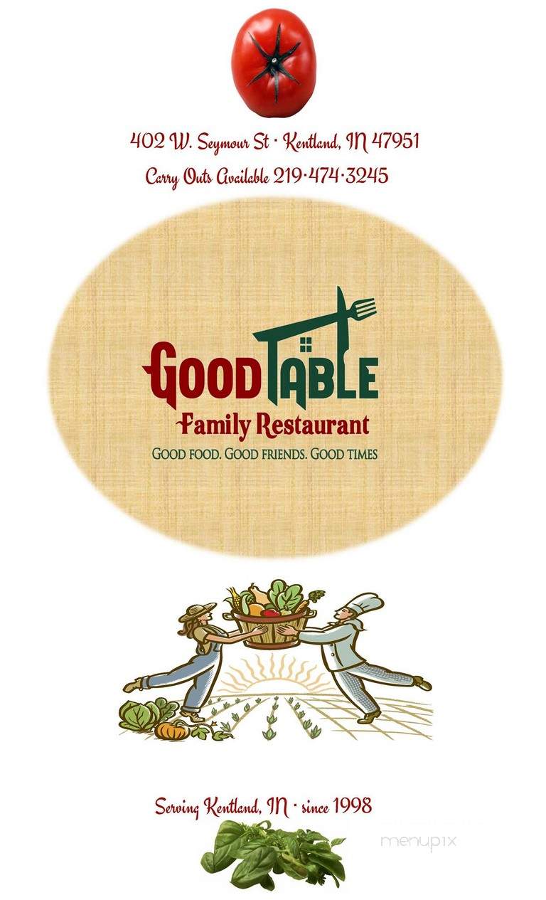 Good Table Family Restaurant - Kentland, IN menu_pic