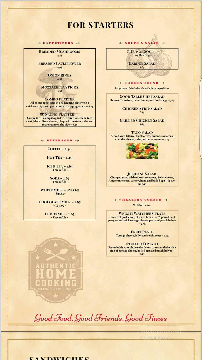 Good Table Family Restaurant - Kentland, IN menu_pic