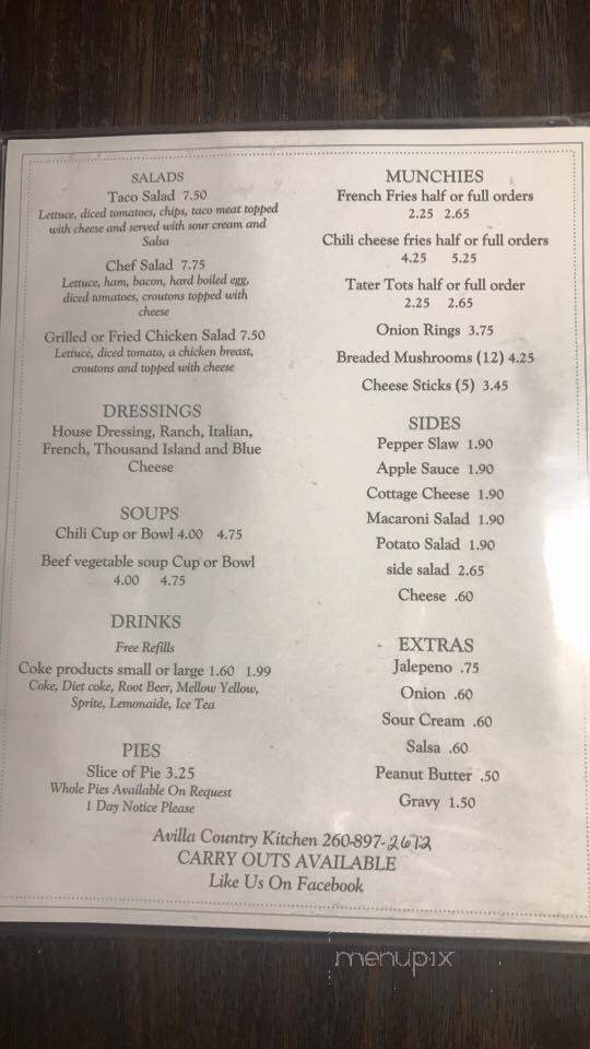 Harlan's Country Kitchen - Avilla, IN menu_pic