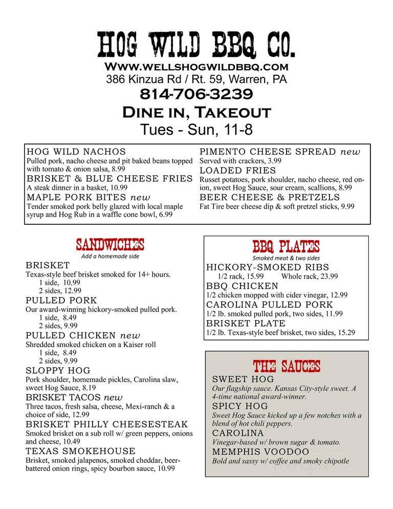 Hog Roasters - Warren, IN menu_pic