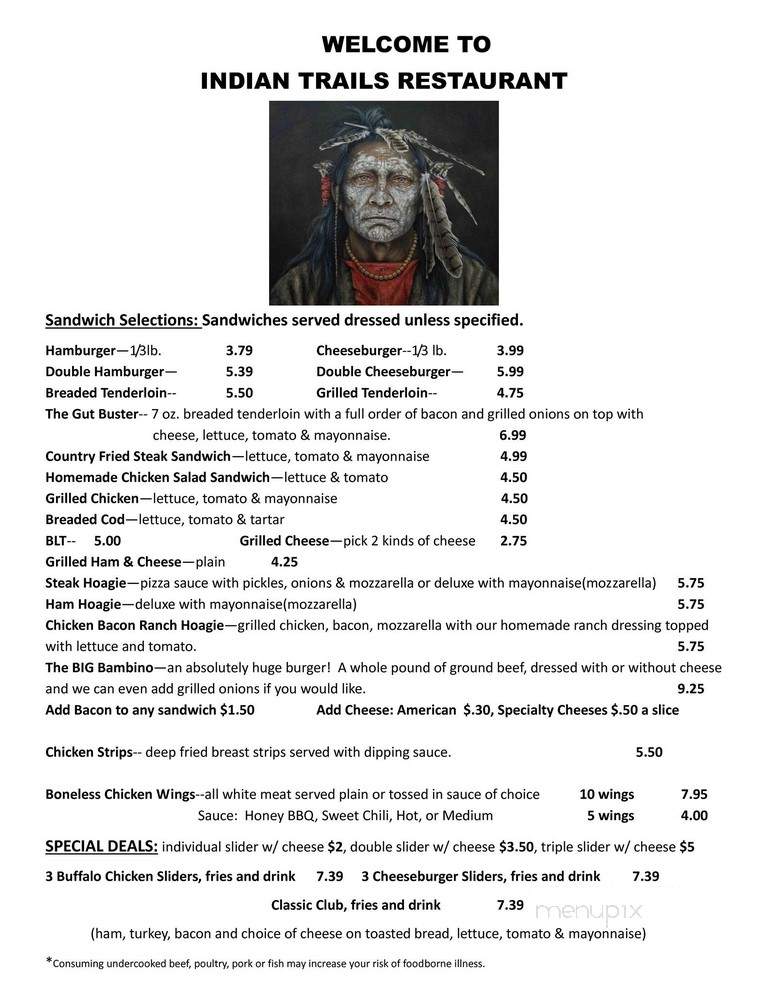 Indian Trails Restaurant - Canaan, IN menu_pic