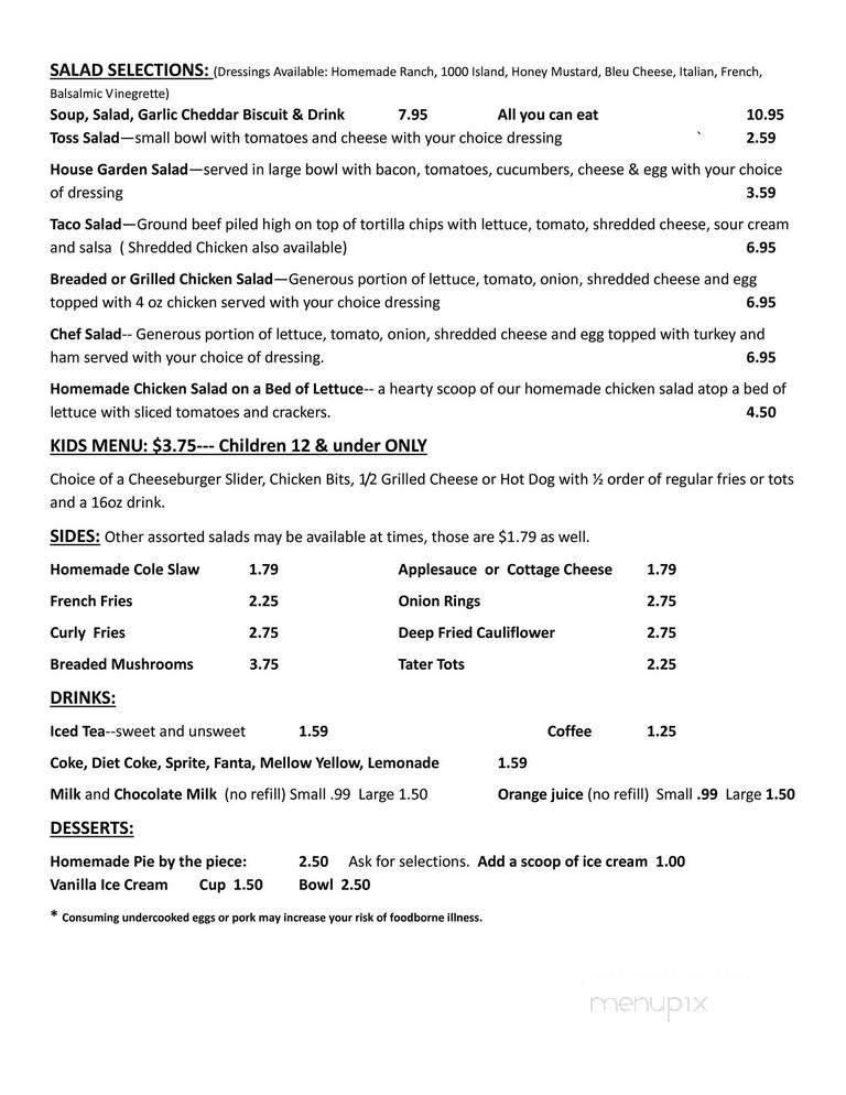 Indian Trails Restaurant - Canaan, IN menu_pic