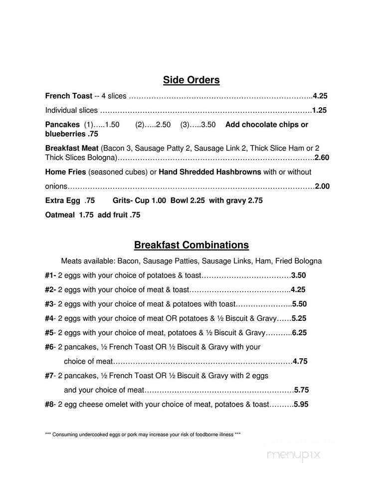 Indian Trails Restaurant - Canaan, IN menu_pic