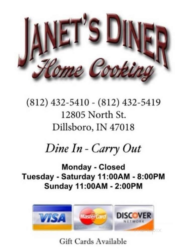 Janet's Diner - Dillsboro, IN menu_pic