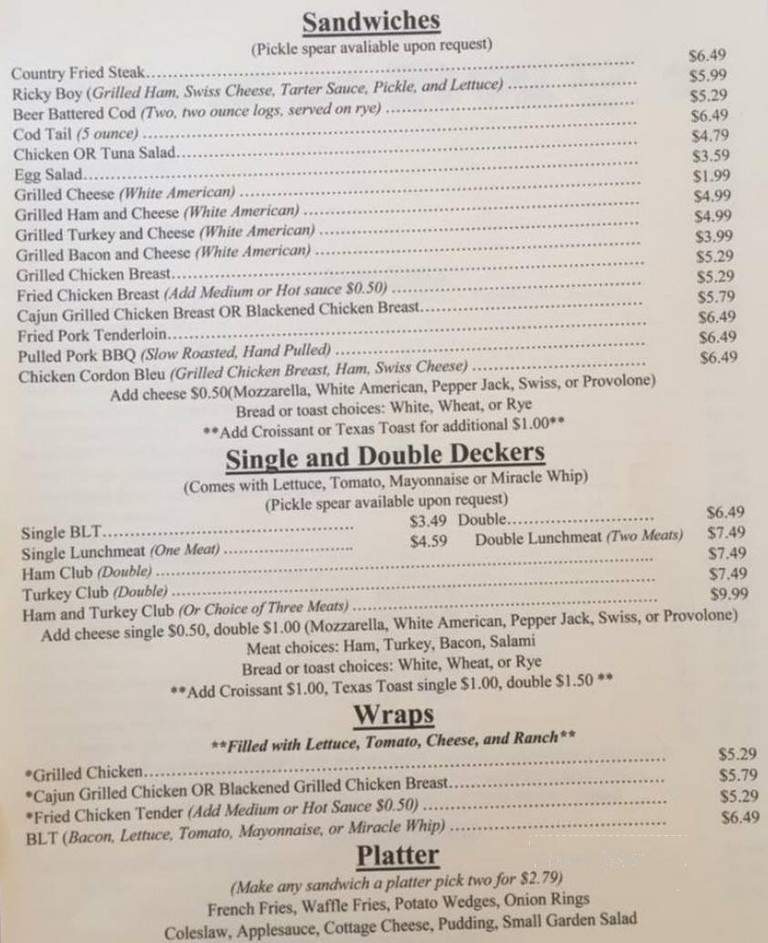 Janet's Diner - Dillsboro, IN menu_pic