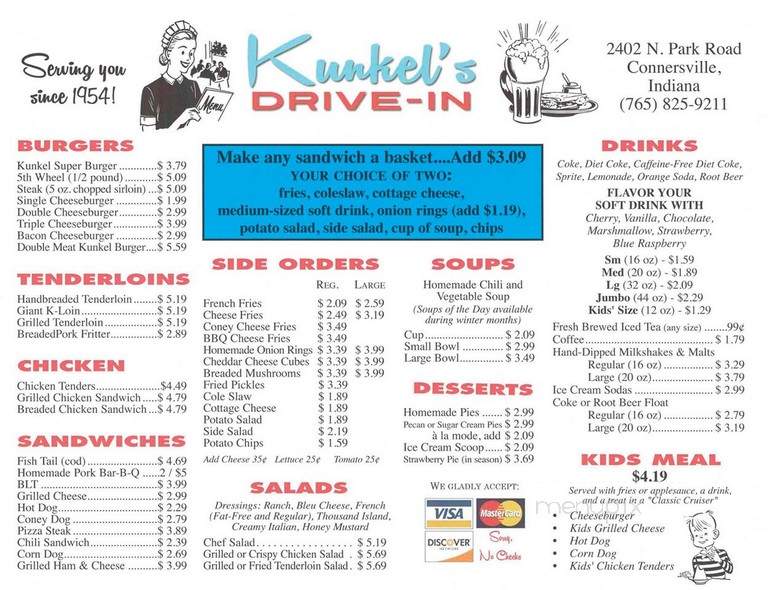 Kunkel's Drive Inn - Connersville, IN menu_pic