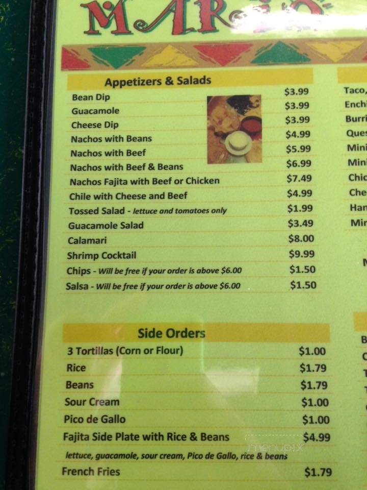 Mario Brothers Mexican Restaurant - Rockville, IN menu_pic