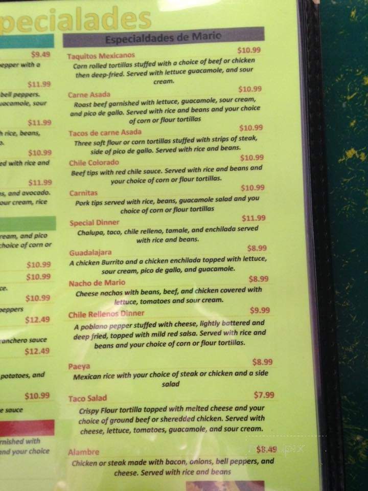 Mario Brothers Mexican Restaurant - Rockville, IN menu_pic