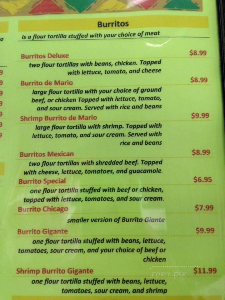 Mario Brothers Mexican Restaurant - Rockville, IN menu_pic