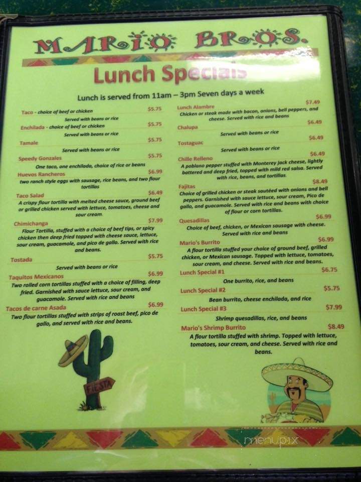 Mario Brothers Mexican Restaurant - Rockville, IN menu_pic