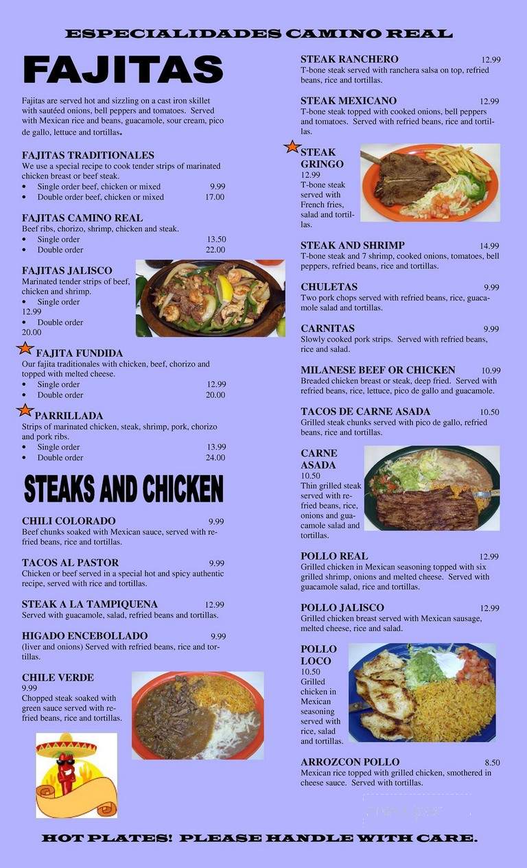 Mi Camino Real Mexican Restaurant - Plymouth, IN menu_pic