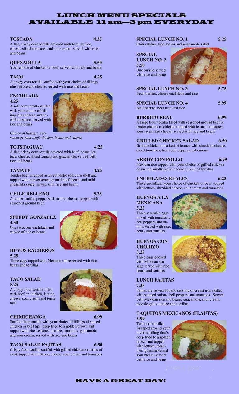 Mi Camino Real Mexican Restaurant - Plymouth, IN menu_pic