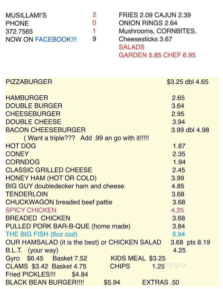 Musillami's Drive In - Columbus, IN menu_pic