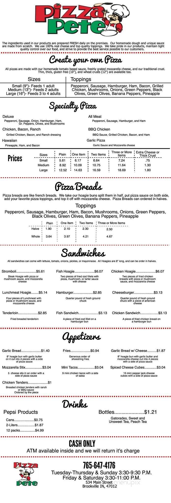 Pizza Pete - Brookville, IN menu_pic