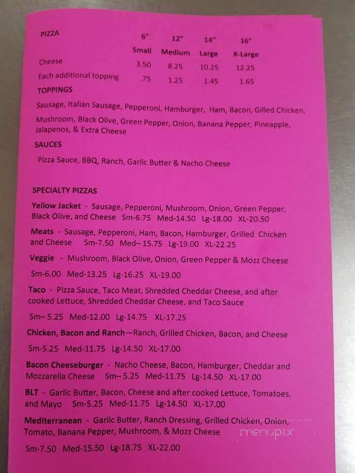 The Pizza Shop & Sister's Ice Cream - Morristown, IN menu_pic