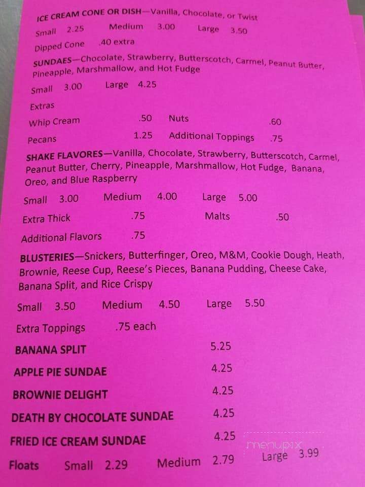 The Pizza Shop & Sister's Ice Cream - Morristown, IN menu_pic