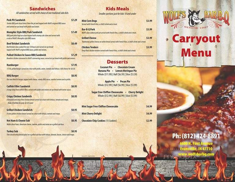 Wolf's Bar-B-Q Restaurant - Evansville, IN menu_pic