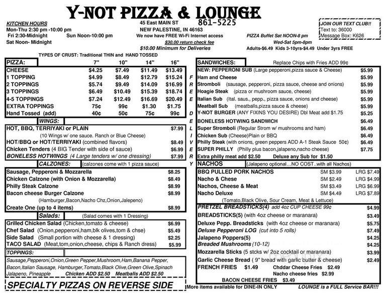 Y-Not Pizza - New Palestine, IN