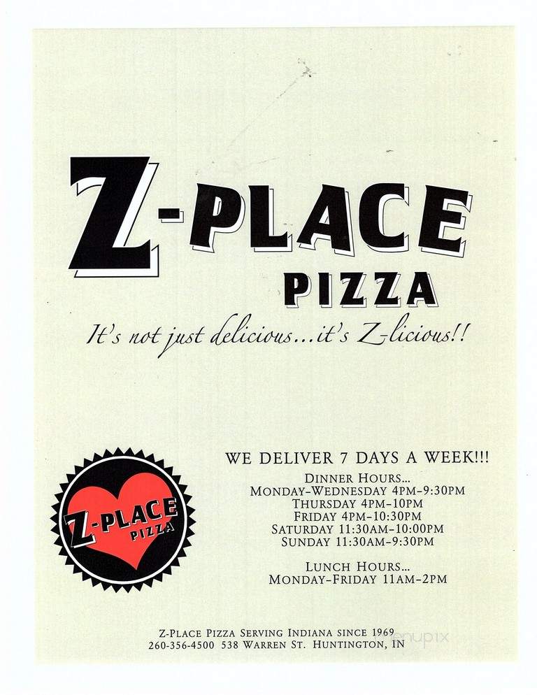 Z-Place Pizza - Huntington, IN