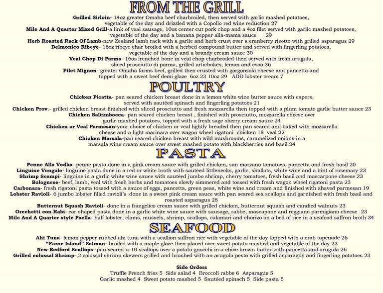 Mile and A Quarter - Providence, RI menu_pic