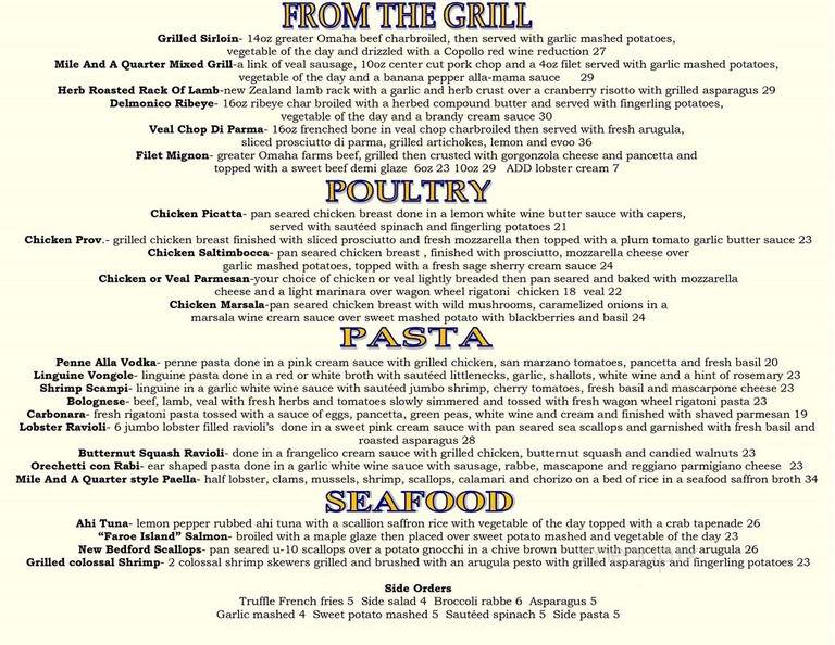 Mile and A Quarter - Providence, RI menu_pic