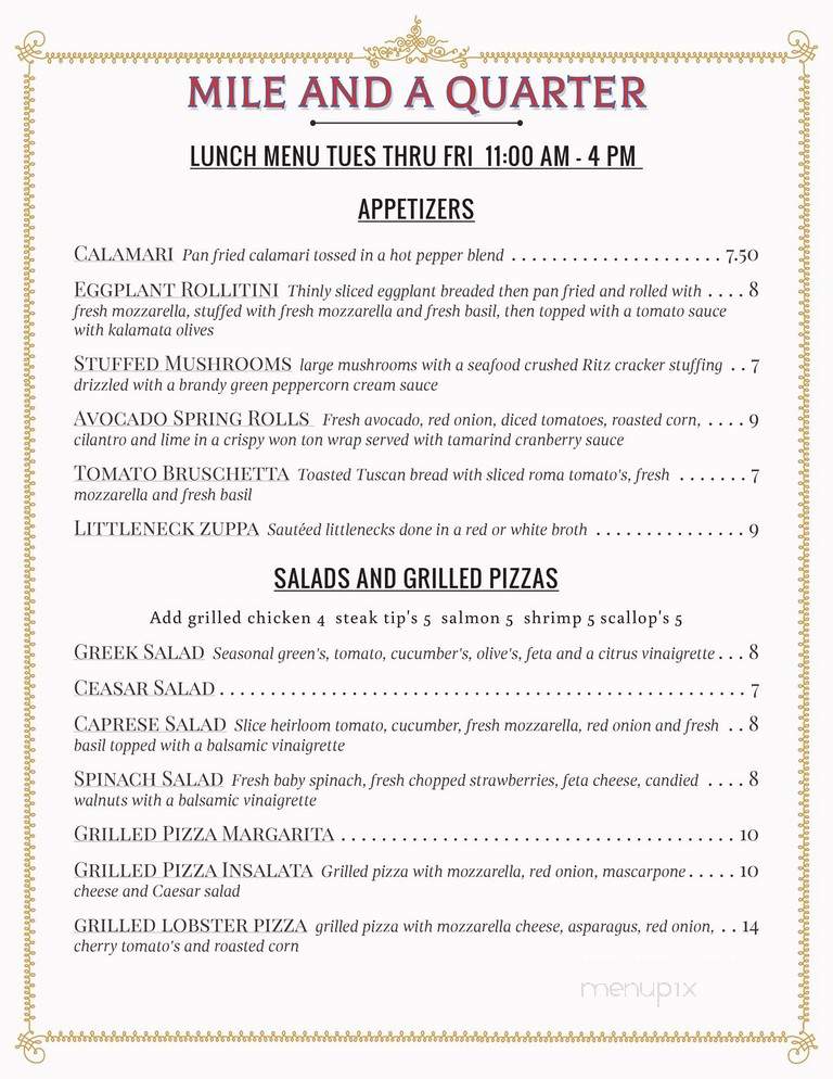 Mile and A Quarter - Providence, RI menu_pic