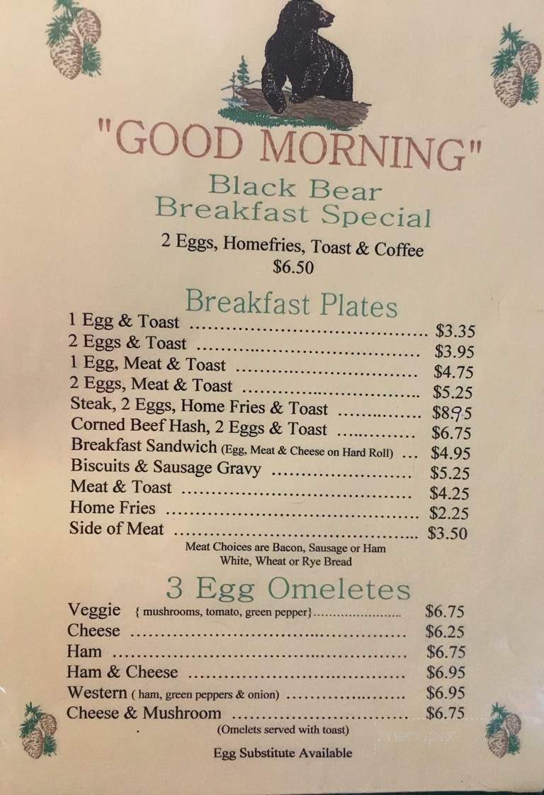 Black Bear Restaurant - Pottersville, NY menu_pic