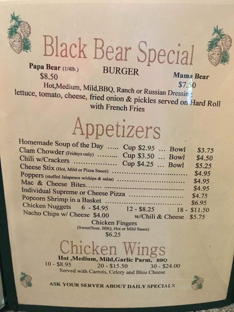 Black Bear Restaurant - Pottersville, NY menu_pic