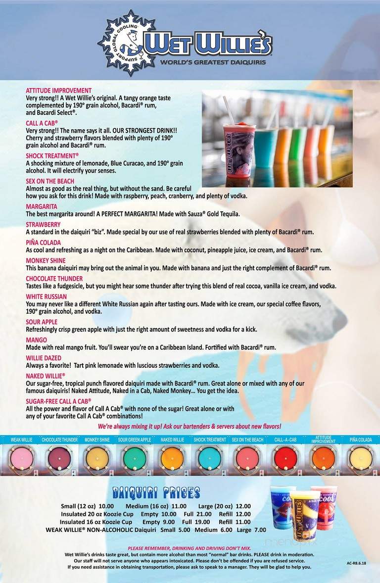 Wet Willie's - Atlantic City, NJ menu_pic
