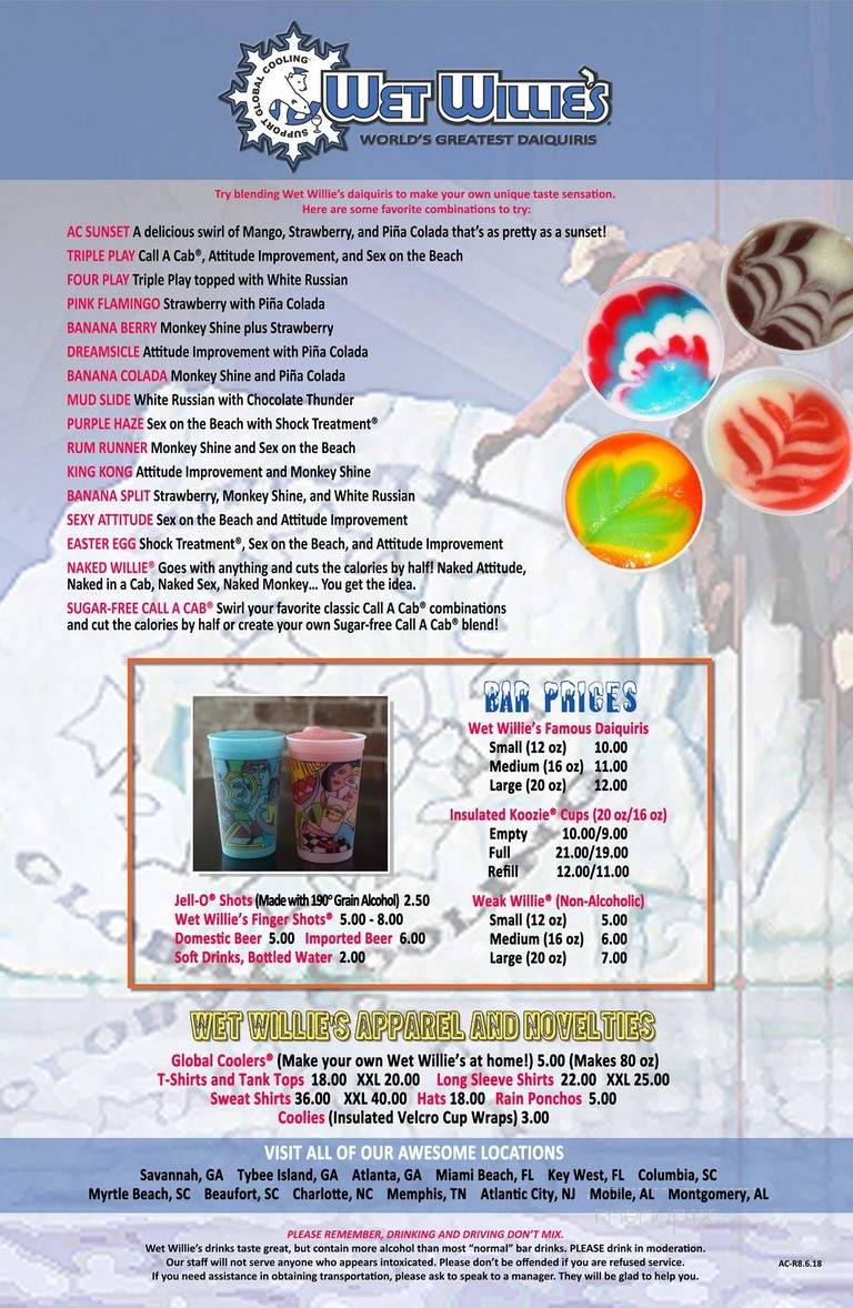 Wet Willie's - Atlantic City, NJ menu_pic