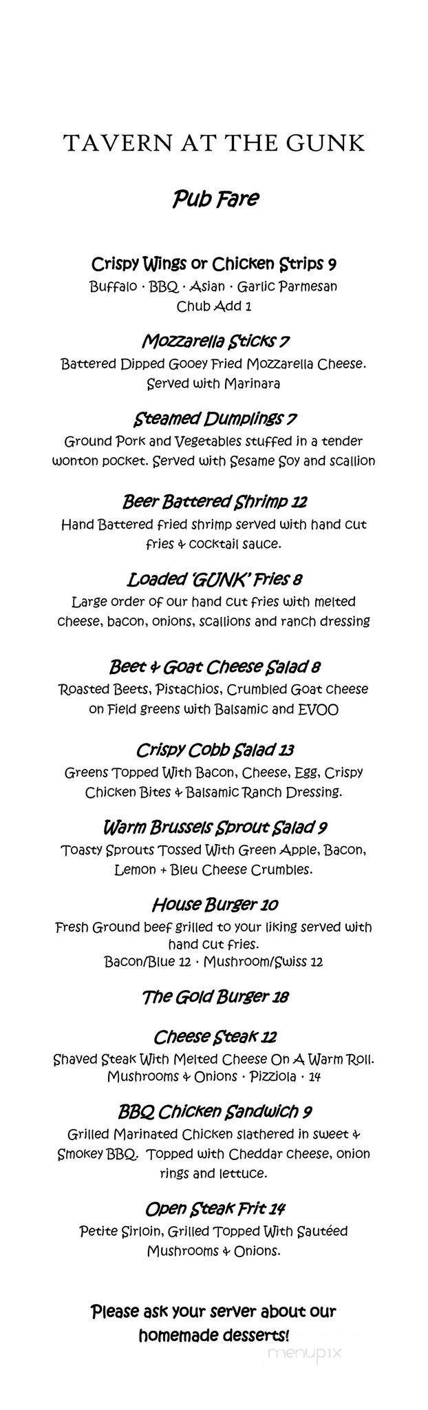 Tavern On The Gunk - Ellenville, NY menu_pic