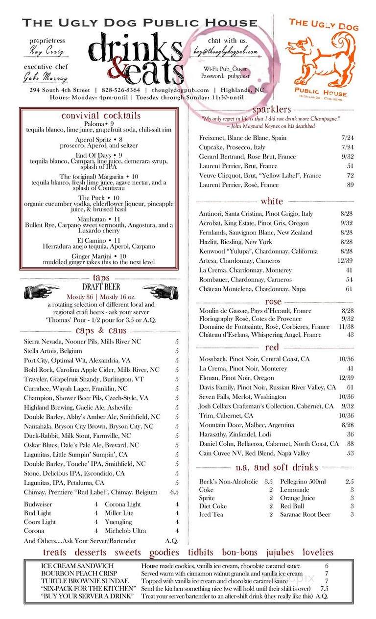 The Ugly Dog Pub - Highlands, NC menu_pic