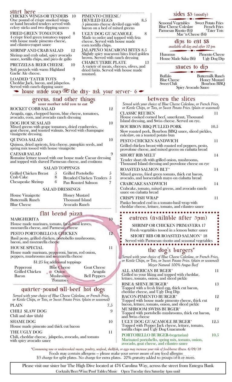 The Ugly Dog Pub - Highlands, NC menu_pic