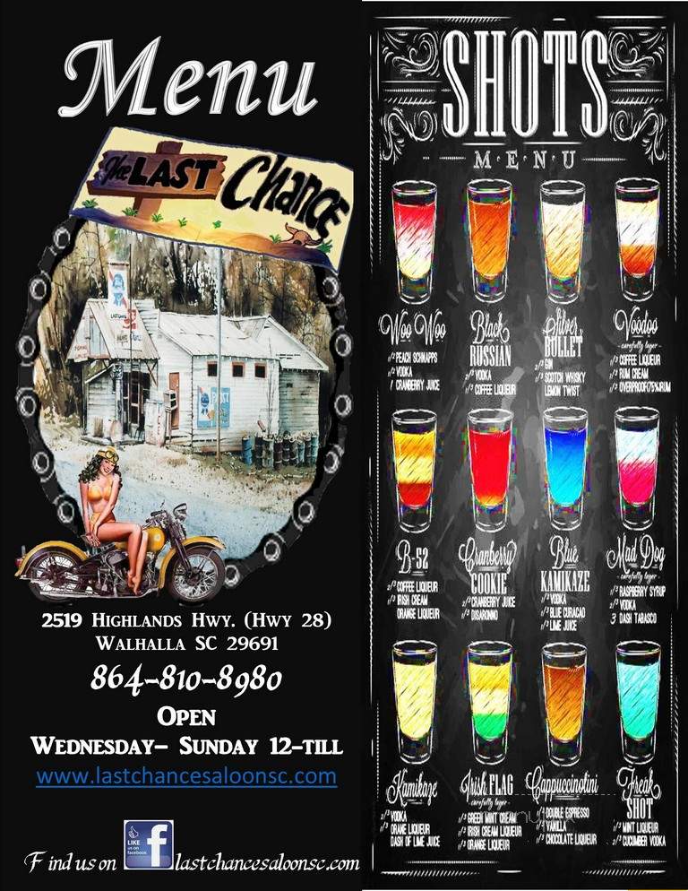 Last Chance Saloon - Walhalla, SC menu_pic