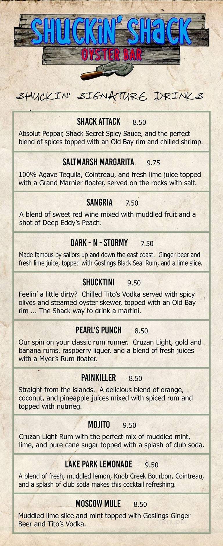 Shuckin' Shack - Summerville, SC menu_pic
