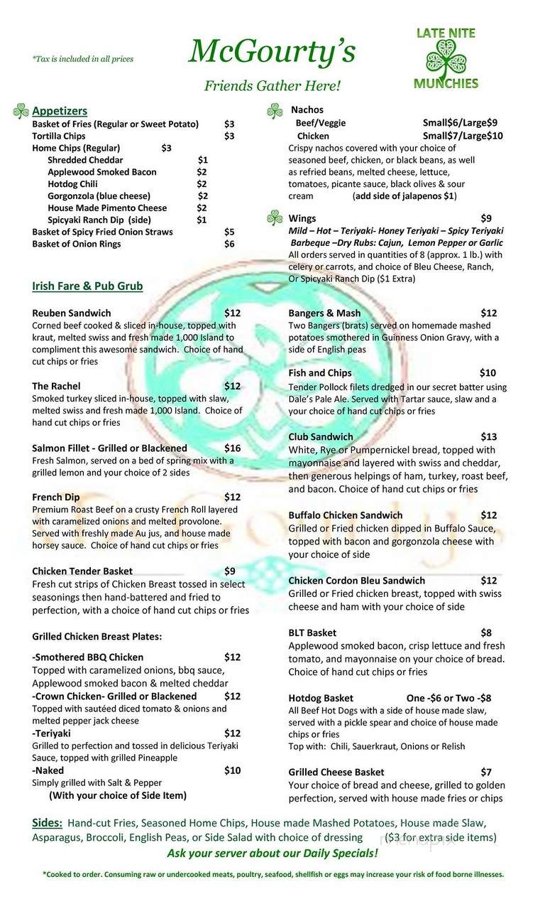 McGourty's Pub - Tryon, NC menu_pic