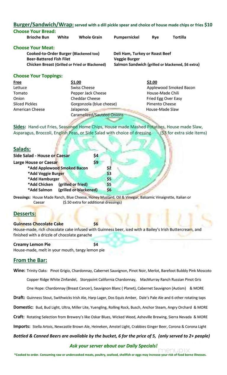 McGourty's Pub - Tryon, NC menu_pic