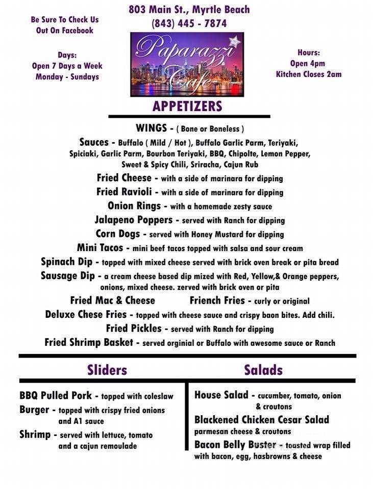 Pure Ultra Club - Myrtle Beach, SC menu_pic