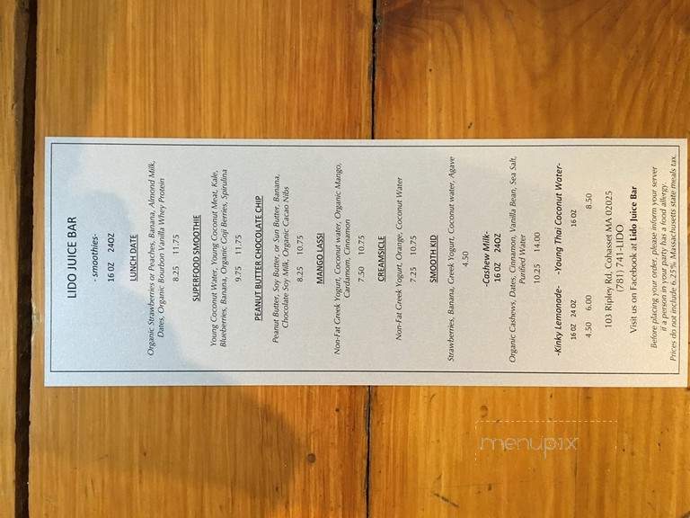 Lido Juice Bar - Hingham, MA menu_pic