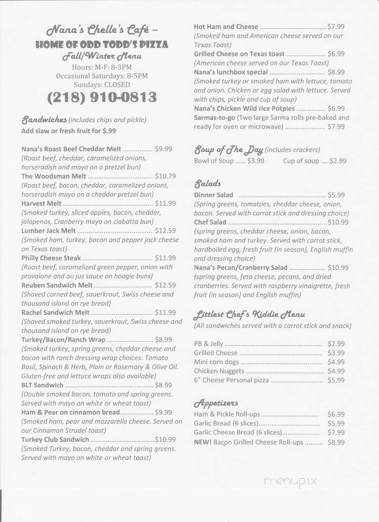 Nana Chelle's Cafe - Bovey, MN menu_pic