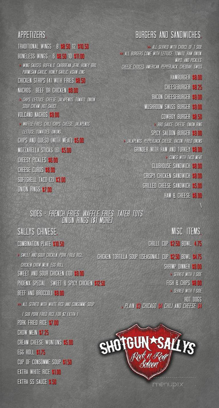 Shotgun Sally's Rock and Roll Saloon - Grand Forks, ND menu_pic