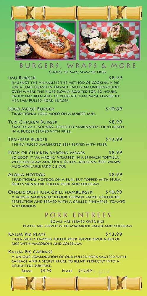 Hula Grill - Williston, ND menu_pic