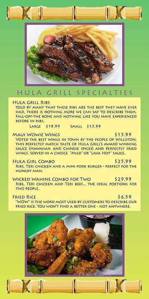 Hula Grill - Williston, ND menu_pic