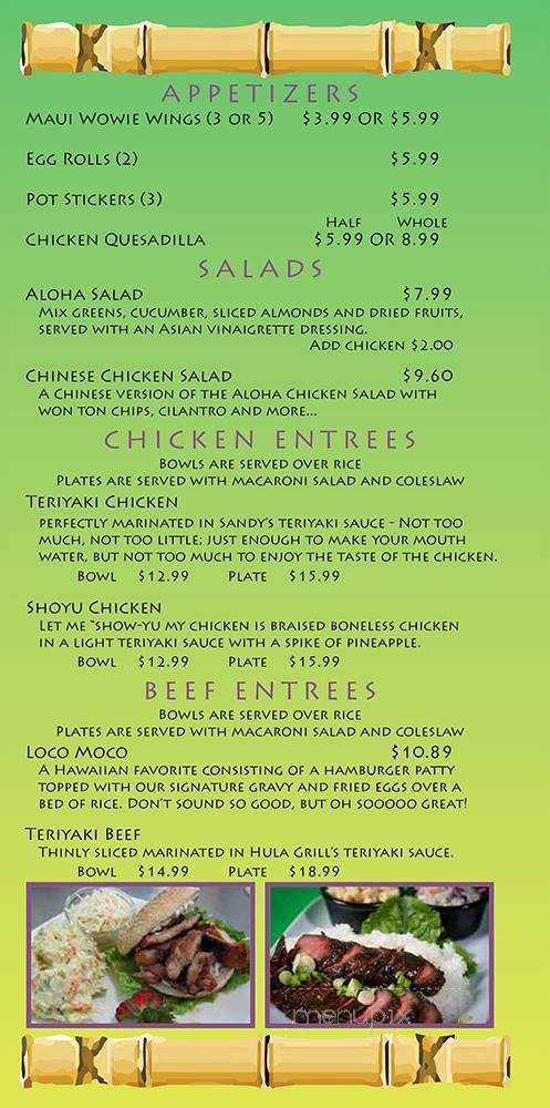 Hula Grill - Williston, ND menu_pic