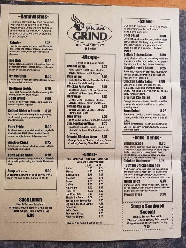 5th Ave Grind - Havre, MT menu_pic